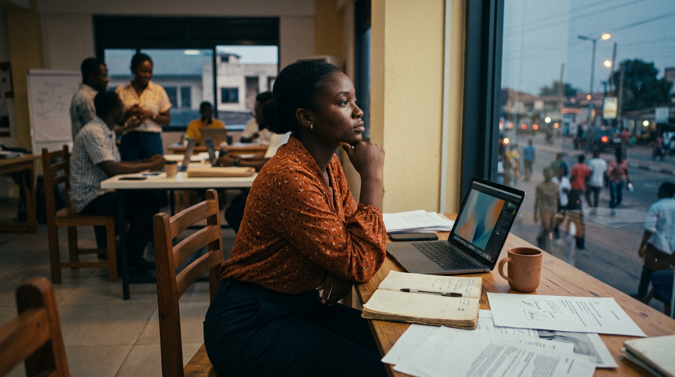 A creative professional reflects in a bustling studio, navigating the shift toward human discernment and taste in an evolving digital landscape.